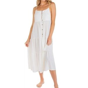 Hurley Solid Button Down Tiered Midi Dress